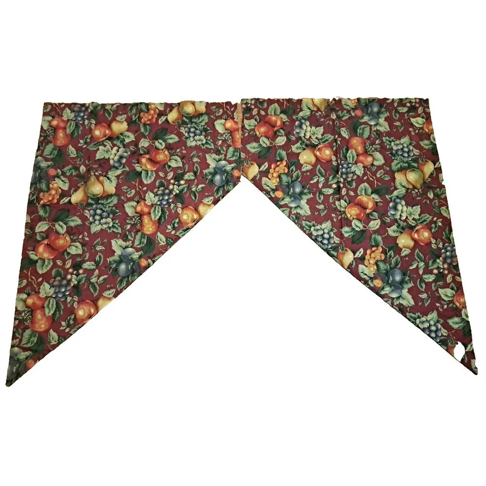 Red Fruit Harvest Curtain Panel Set Arched Apple Pears Plums Country 58x36